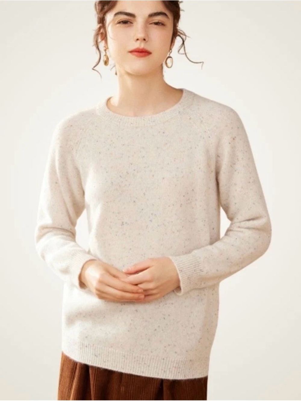LOFT Cream Speckled Crewneck Sweater